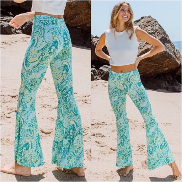 ValMarie Pants - 💕LAST1️⃣ New USA MADE Green Multi Paisley Print Soft Comfy Stretchy Flare Pants